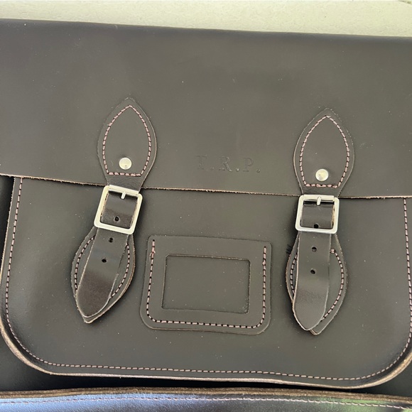 The Leather Satchel Co 15" dark brown England monogram bag briefcase messenger - Picture 7 of 7